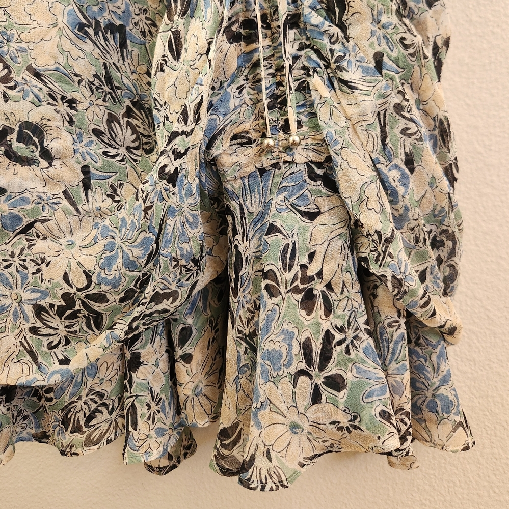 Veronica Beard Silk Dress Maggie Floral Print 3/4 Sleeve Shirred Mini Blue Sz 4 - Picture 7 of 16